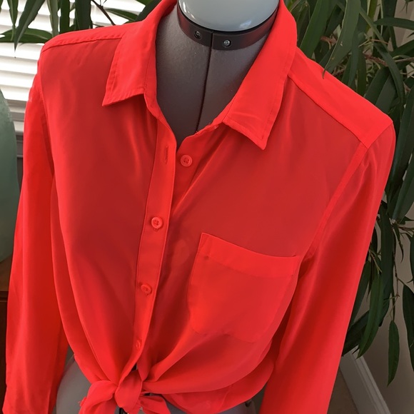 American Eagle Outfitters Button Down Neon Sheer Blouse - Picture 7 of 12